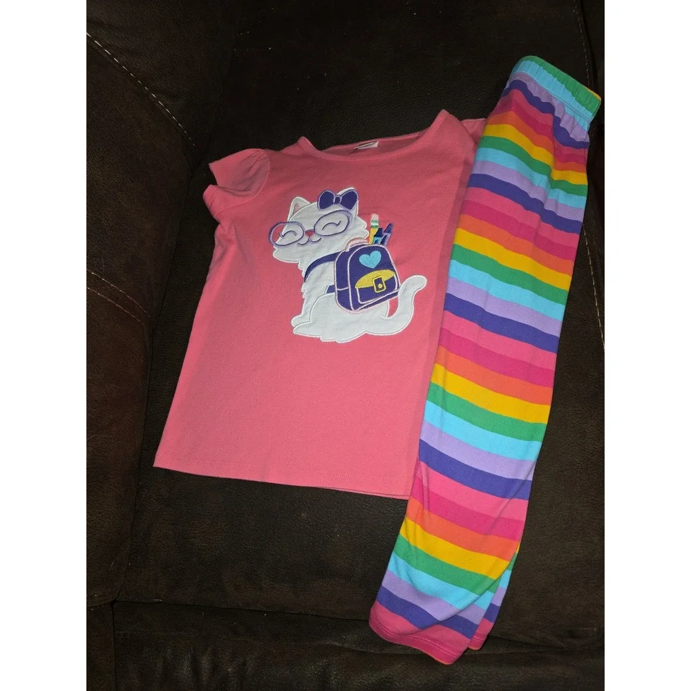 Gymboree classroom cutie backpack cat top rainbow leggings back to school 7